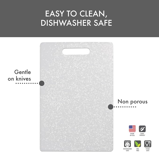 Dexas Classic Jelli Cutting Board with Handle, 9 by 15 inches, White Granite Pattern