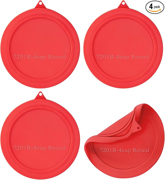 Silicone Lids Replacement for Snapware 7201R 4 Cup Round Glass Storage Containers (Containers Not Included) (Red - 4 Pack)