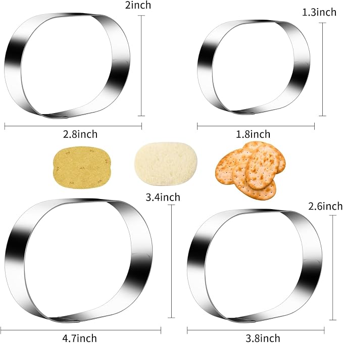 Pill Capsule Long Oval Cookie Cutters 4 Sizes- 5 Inch, 4 Inch, 3 Inch, 2 Inch Stainless Steel Geometric Frame Plaque Cookie Cutter Set Fondant Biscuit Molds - 1 Inch Depth