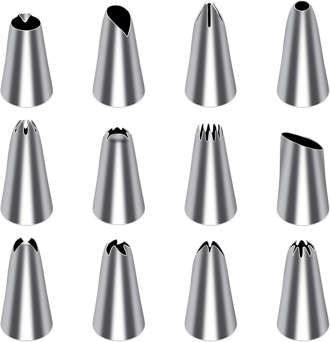 Tamodan Piping Bags and Tips, Cake Piping Bags and Tips Suitable for Beginners Included 100PCS 16 Inch Disposable Piping Bags with 12 Piping Tips Set, 2 Coupler and 1 Reusable Pastry Bags