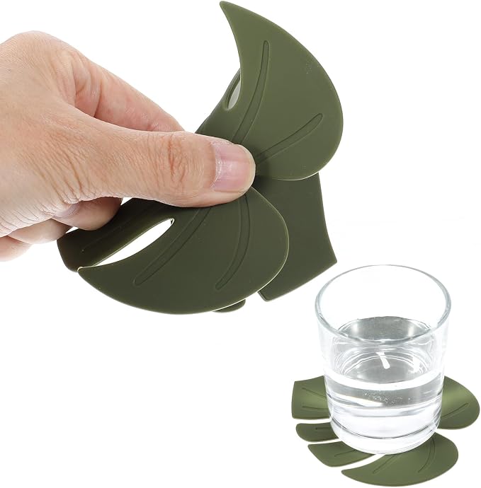 2 Pcs Plant Leaf Coaster, Cute Green Leaf Silicone Heat-Resistant Drink Trivet Mats Non-Slip Cup Pads for Table Countertop Kitchen Home Office Decor(4.13×4.72 Inch)