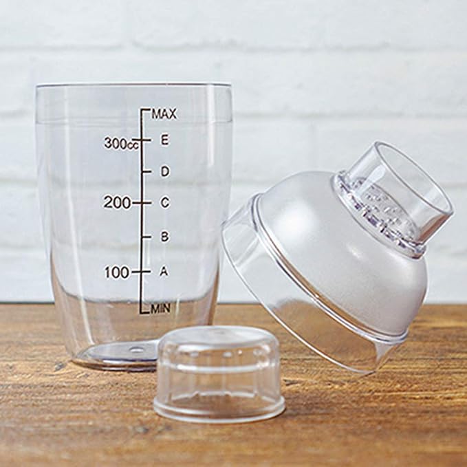Plastic Cocktail Shaker,Drink Mixer Hand Shaker Cup with Scales,Transparent (10 oz / 300cc)