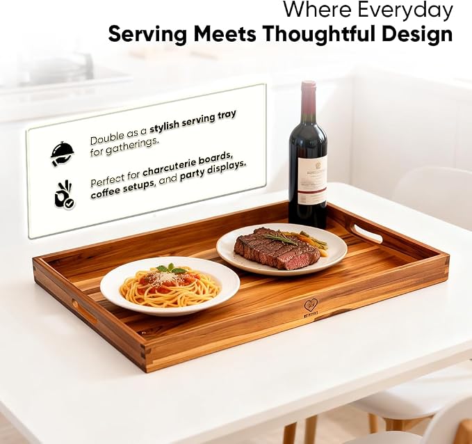 29.5x21.6 Teak Wood Stove Top Covers for Gas & Electric Stove with Handles | Noodle Board Stove Cover Tray for Counter Space, Cutting Board with Juice Groove