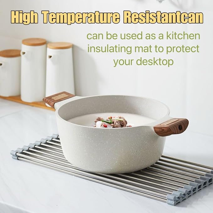 Roll Up Dish Drying Rack, 21.3" x 15.8" Over The Sink Dish Drying Rack, Dish Drying Rack for Kitchen Sink Counter Storage (Grey)