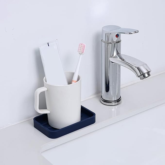 MicoYang Silicone Kitchen Sink Organizer Tray for Multiple Usage,Easy Clean Sponges Holder for Kitchen Bathroom Counter or Sink,Dish Soap Dispenser,Scrubber,Bottle,Cup Navy Blue 4.9”x 3.2”