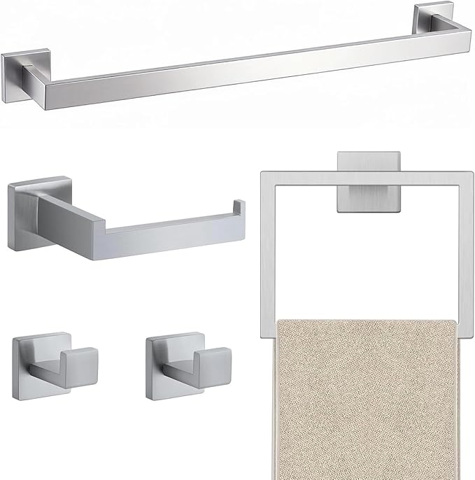 JOPOFI 5 Piece Towel Bar Set - 23.6 Inch Bath Towel Holder - Brushed Nickel | Stainless Steel Towel Racks for Bathroom Wall Mounted, Towel Rod for Bathroom Wall