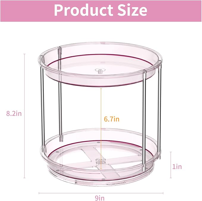 Rotating Makeup Organizer, Perfume Skincare Holder, 2 Tier 9 Inch, Mauve | 360° Smooth Spinning Vanity Tray, Large Capacity, Space-Saving Cosmetics Storage for Bathroom Countertop, Dresser