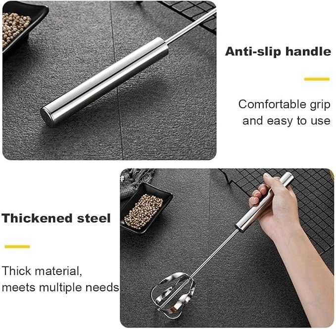 Stainless Steel Semi-Automatic Whisk Wider Hand Push Rotary Whisk Versatile Hand Push Mixer Stirrer Tool Rotary Egg Beater for Cooking, Blending, Mixing, Stirring, Whipping (10in)