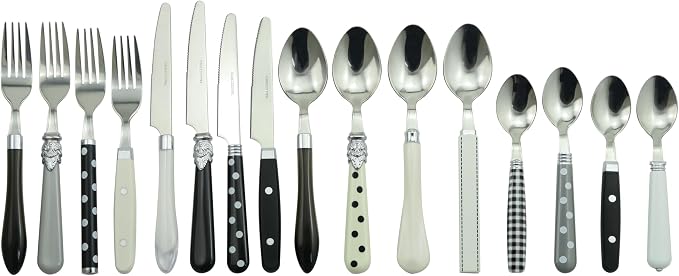 Gypsy Color Eclectic Black & White Mix & Match Stainless Steel Flatware Collection, Set of 16
