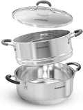 SUNHOUSE 5 QT Stainless Steel Steamer Pot for Cooking with Glass Lid | 2-Tier Food Steaming Basket Insert Vaporera - Stovetop Steamer for Vegetables - Tri-Ply Induction Base, Stay-Cool Handles
