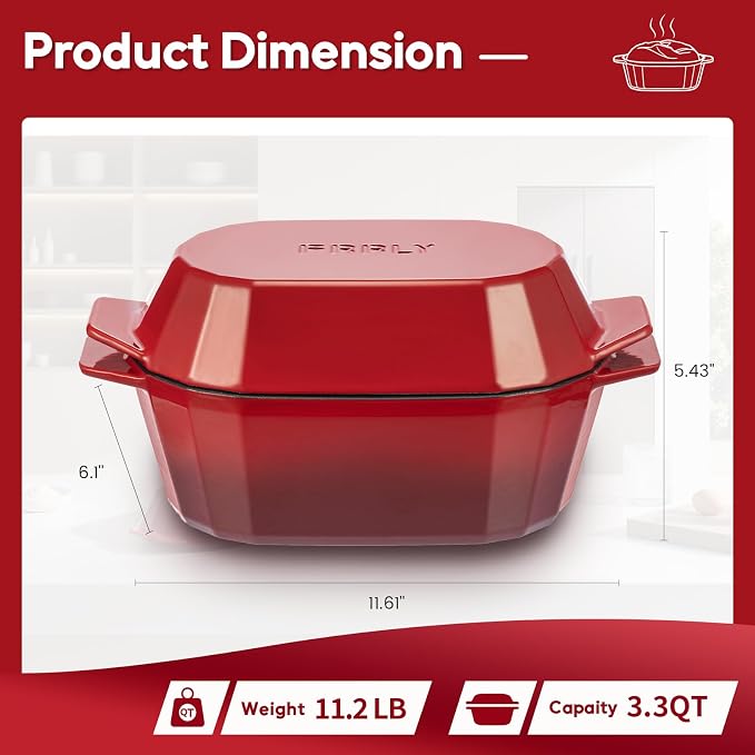 Enameled Cast Iron Sourdough Bread Oven – 3.3QT Dutch Oven for Baking with Lid, Non-Stick Oval Cast Iron Bread Oven for Sourdough-Loaf Cast Iron Bread Pan(Red)
