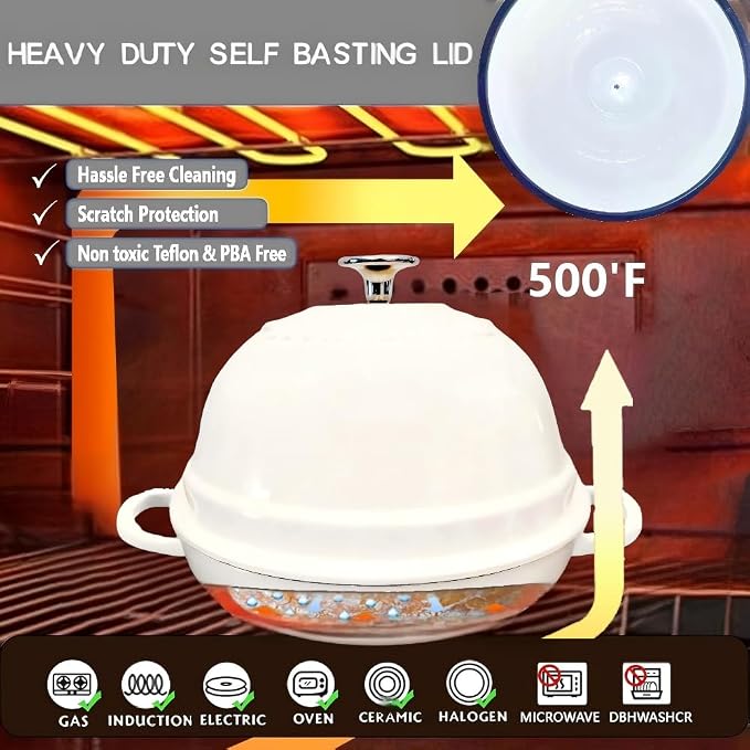 Dutch Oven for Bread Baking,6 Quart Enamel Bread Oven for Sourdough,10.5"Bread Oven with Lid,Bread Pans for Homemade Bread,White Thick Enamel Bread Pan-with Silicone Baking Mat&Recipe,Gifts for Family