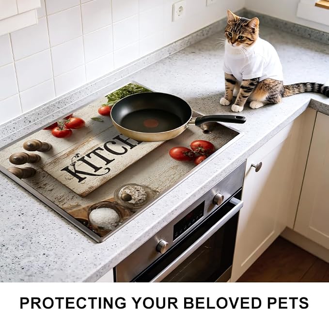 Rustic Kitchen Sign Stove Top Cover 28.35x20.47 in Non Slip | Heat Resistant Cooktop Protector Mat with Non-Slip Backing, Scratch Protection and Countertop Drying Mat.
