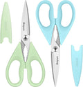 iBayam 8.7" Heavy Duty Kitchen Scissors All Purpose 2-Pack –Pistachio/Blue | Sharp stainless steel blades, cut meat, chicken & vegetables. Ergonomic comfort grip, dishwasher safe, includes blade covers