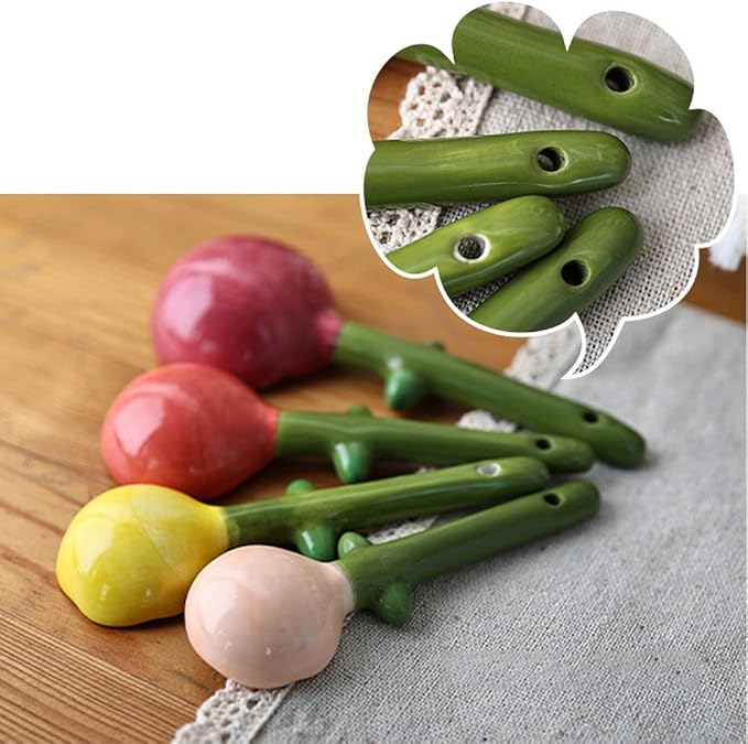 Flower Measuring Spoons Set in Pot Unique Baking Gifts Ceramic Cute Measuring Cups and Spoons with Holder for Dry Wet Ingredients Dishwasher Safe Pink
