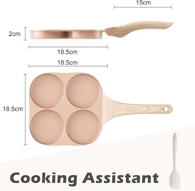 Caannasweis Ceramic Egg Pan Omelette Pan, 4-Cup Nonstick Omelette Skillet, Breakfast Frying Pan Egg Cooker Suitable for Gas Stove & Induction Cookware, PFOA PFOS Free, Pink