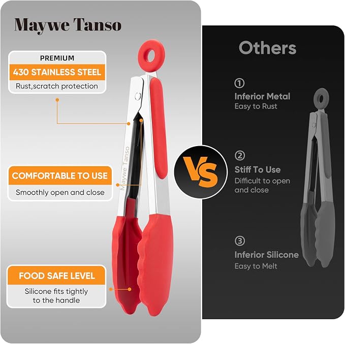 Small Silicone Tongs for Cooking, 3 PCS 7-Inch Mini Serving Tong | 600℉ Heat-Resistant,Non-Stick,Stainless Steel Tongs with Silicone Tips,Cooking Tongs for Salad/Buffet/Serving Food,Heavy Duty
