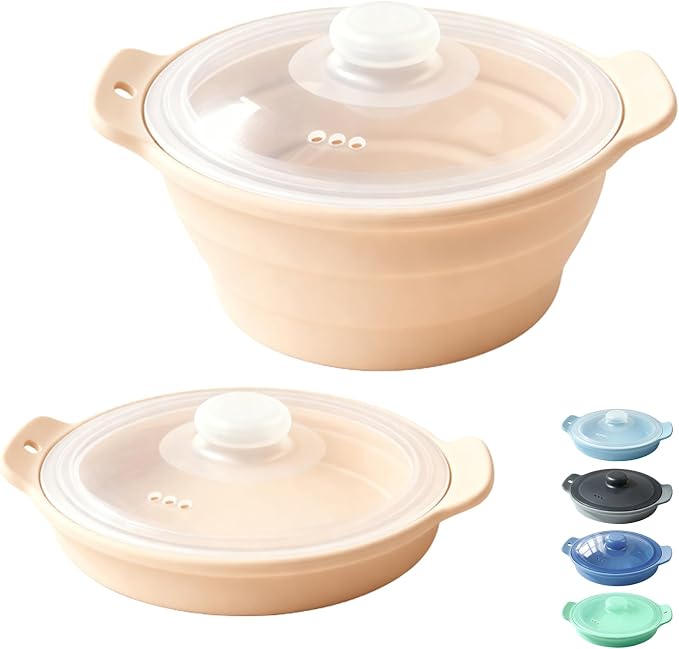 42oz Silicone Microwave Steamer For Cooking, Collapsible Food Steamer For Vegetable, Seafood, Soup, Leftovers, Rice Cooker, BPA Free Small Steam Pot with Handle & Lid, Dishwasher Safe (Pink), 1 Pack