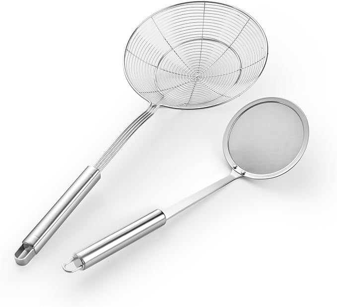 6.89 Large Metal Spider Strainer With Mesh Fatoff Mesh Slotted Spoon For Kitchen,Stainless Steel Cooking Oil Strainer For Deep Fry Basket