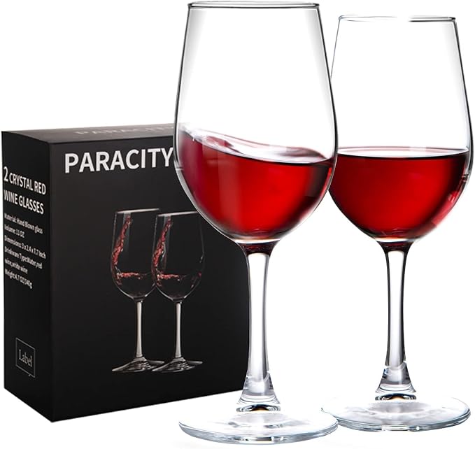 PARACITY Wine Glasses, christmas gift, Clear Glass, Long Stem Wine Glass for Red and White Wine - 10 OZ (Set of 2), Mother's Day Gift | Each hand-blown clear wine glass has a wide bowl for swirling and serving; long-stem design suits dinners, parties a...