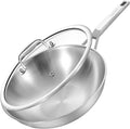 Inqibee 12 Inch Stainless Steel Wok Pan with Lid, Detachable Handle | Uncoated Tri-Ply Stainless Steel Stir Fry Pan, Everyday Cooking Wok for Induction, Flat Bottom, Dishwasher & Oven Safe