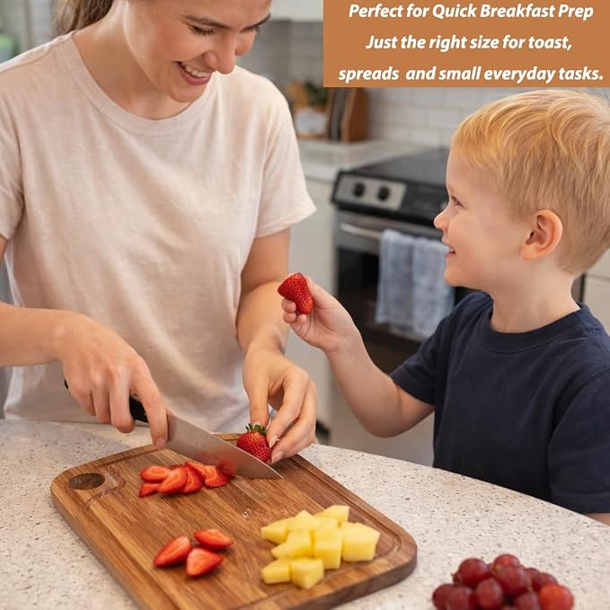 Donxote Acacia Wood Cutting Board, Reversible Small Cutting Board with Juice Groove & Hanging Hole, 10" x 7.3" Wooden Kitchen Prep Board