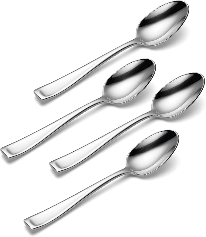 Oneida Moda Dinner Spoons Silverware Set for 4, Flatware | 18/10 stainless steel, mirror finish | dishwasher safe | great for soup or everyday dining, cutlery set