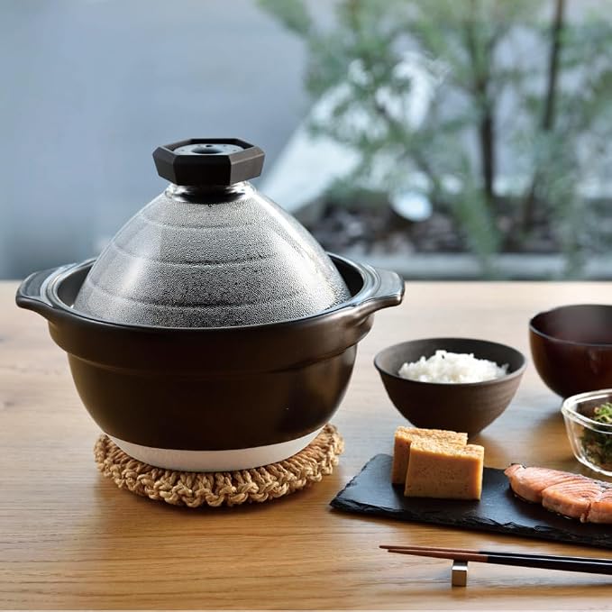 HARIO GNR-200-B-W Rice Pot with Glass Lid, Visible Contents, Heat Resistant Glass, Gift, Made in Japan