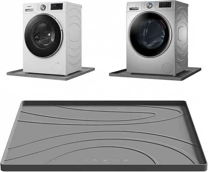 Washing Machine Drain Pan Silicone mat – 30x33 Inch Non-Slip Waterproof Washer Drip Tray, Anti-Vibration Soft Mat for Under Dryer or Washer, Floor Leak Protector for Laundry Room
