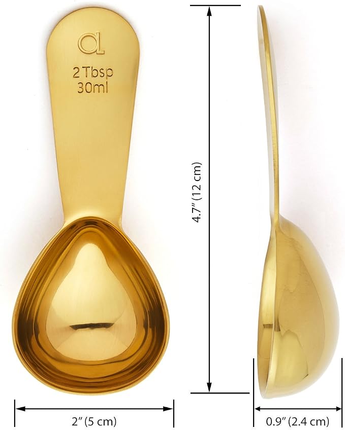 Coffee Scoop (Set of 2) - 2 Tablespoon (2 Tbsp / 1/8 Cup / 1 oz) - The Best Stainless Steel Measuring Spoons for Coffee, Tea, and More (2, Gold)