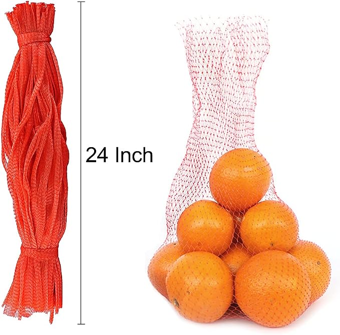 TEMUCY Plastic Mesh Produce Bags, 24 Inch Seafood Boil Bags for Crawfish Crab Shellfish Cooking (Red-100PCS)