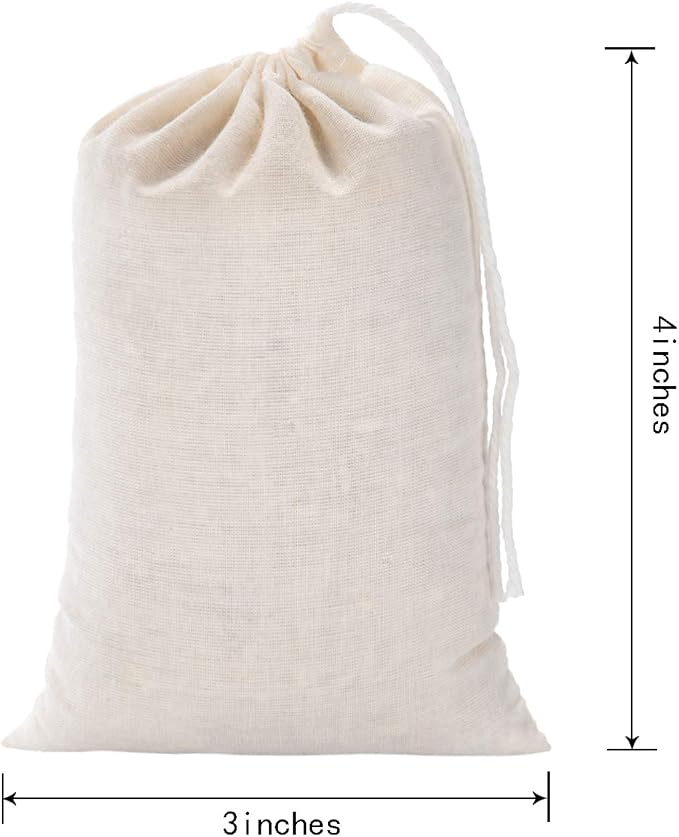 Tatuo 50 Pcs Muslin Bags 3 X 4 Inches, Cotton Drawstring Pouches Party (Pack of 2)