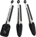 9 Inch Kitchen Tongs with Silicone Tips Set of 3(Black) | Stainless Steel Handle, Non-Scratch, Heat Resistant