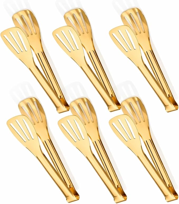 Gold Serving Tongs Kitchen Tongs,Buffet Tongs,JXHAPY Stainless Steel Gold Plated Food Tong Salad Tongs Serving Tong,small tongs 6 Pack (7 Inch)
