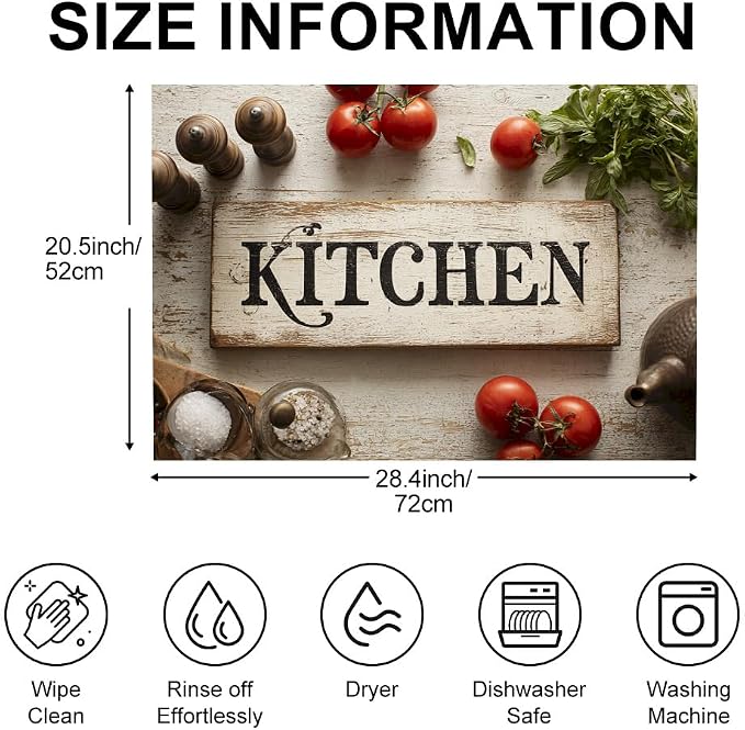 Rustic Kitchen Sign Stove Top Cover 28.35x20.47 in Non Slip | Heat Resistant Cooktop Protector Mat with Non-Slip Backing, Scratch Protection and Countertop Drying Mat.