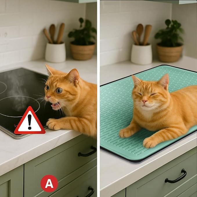 Stove Top Cover for Electric Stove - Food Grade Ceramic Stove top Cover, Silicone XXL Dish Drying Mat, Glass Cooktop Covers, Flat RV Range top Mats (Green Thickened,30x21)