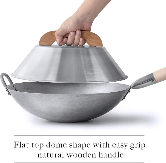 Aluminum Wok Dome Cover for 14" Hand Hammered Wok, 13 inch Flat Wok Lid