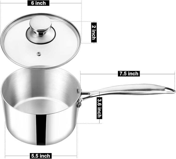 TeamFar 1qt Saucepan with Lid, Stainless Steel Tri-Ply Sauce Milk Pan | Small Cooking Pot with Ergonomic Handle, for Induction/ Gas/ Electric/ Ceramic, Healthy & Dishwasher Safe