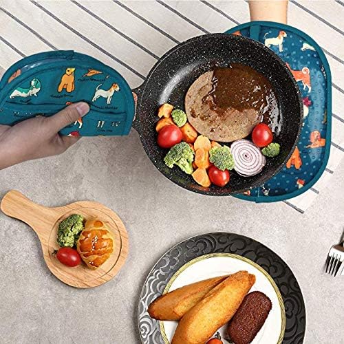 Pot Holders with Transparent Clear Silicone Shell and Nice Dog Flower | Potholders Cotton Lining Set of 2, Heat Resistant to 500 F Kitchen Oven Gloves for Cooking (Grey Dog, Potholders)