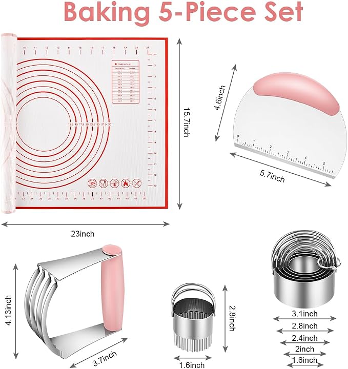 Pastry Cutter, Biscuit Cutter, Dough Scraper,Pastry Blender,Baking Mats | Stainless Steel Dough Cutter Set,Biscuit Cutter Baking Pastry Mat Dough Blender Tools & Pastry Utensils (5 Pcs/Set)