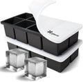 Ice Cube Molds, 2 Pack Silicone Trays for 8 Large Square Cubes | Slow Melt Large Squares, Flexible Silicone Trays, Easy Release, 2 Pack, for Whiskey Cocktails Coffee & More