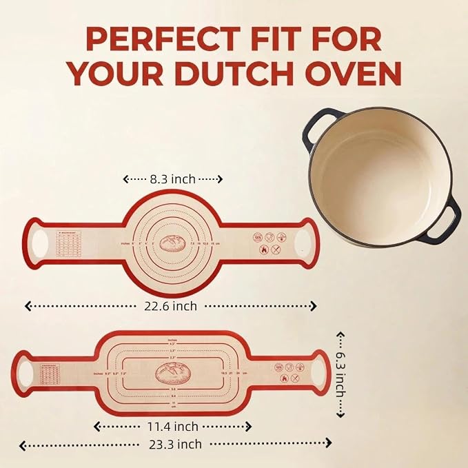 Silicone Bread Sling for Dutch Oven - Extra Long Handles, Non-Stick & Oven Safe Baking Mat, Reusable Dough Liner & Lifting Tool for Sourdough(2Pcs Oval+Round)