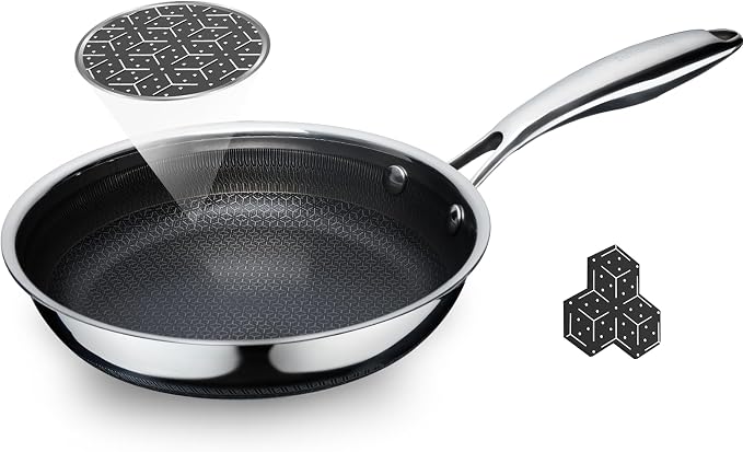 SAKAMOSH 8" Hybrid Nonstick Frying Pan, Stainless Steel, Induction Safe | PFAS/PFOA/PTFE-Free Ceramic Pan, Dishwasher & Oven Safe, Stay-Cool Handle,Compatible with All Cooktops