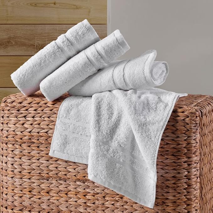 Hawmam Linen White Hand Towels for Bathroom, Set of 4, 16x29 Inch, Premium Turkish Cotton, Highly Absorbent Hotel Collection, Blissful Luxury Spa Feel, White Towels