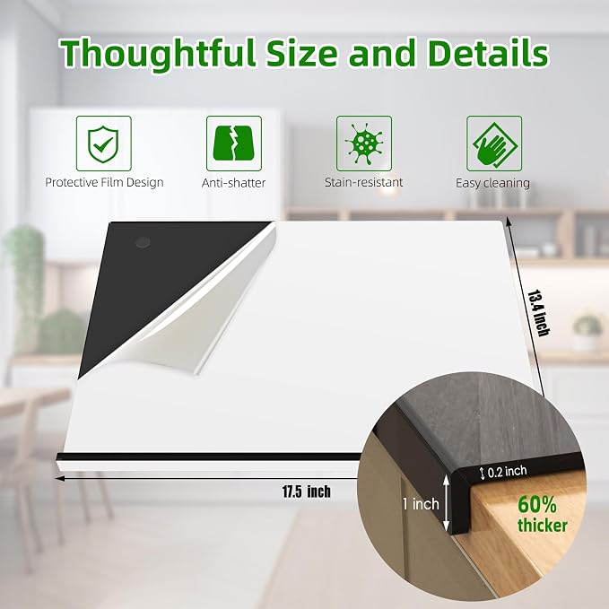 SWSKR 1 PCS Black Clear Acrylic Cutting Board with Counter Lip | BPA-free food-safe acrylic, 60% thicker, durable, easy to clean, protects countertops, home & pro kitchen(17.5''*13.5'')
