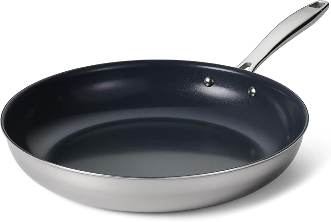 Tramontina Signature 12-Inch Tri-Ply Clad Stainless Steel Large Frying Pan | Ceramic Non Stick Interior, Induction-Ready Skillet, Oven-Safe