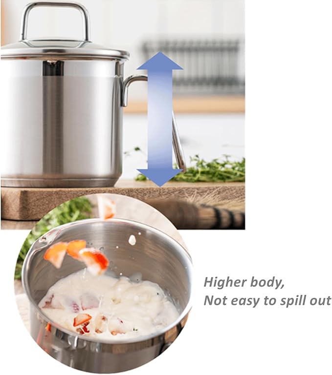 Stainless Steel Saucepan With Glass Lid, Sauce Pan, 2.5 Quart Cooking Pot, Perfect For Boiling Milk, Sauce, Gravies, Pasta, Noodles