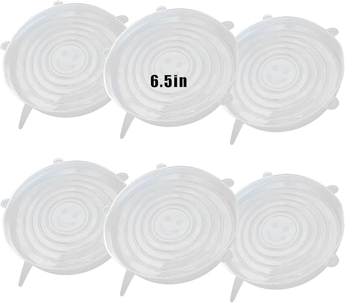 Silicone Stretch Lids, 6 Pcs, 6.5in | Reusable and Durable, Silicone Container Covers, Food Storage, Expandable Bowl Covers, Dishwasher & Freezer Safe
