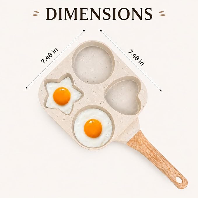 Non Stick Egg Frying Pans 4 holes Shapes, Egg Frying Pan Nonstick, Heart Star Shapes Breakfast Pan, Quick Heating, Easy to Clean, Ideal Use for Breakfast