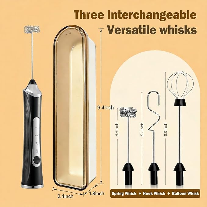 Handheld Electric Milk Frother with 3 Heads, Coffee Whisk Foam Mixer with USB Rechargeable 3 Speeds, Foam Maker Blender for Latte, Cappuccino, Hot Chocolate, Egg (Type 6)